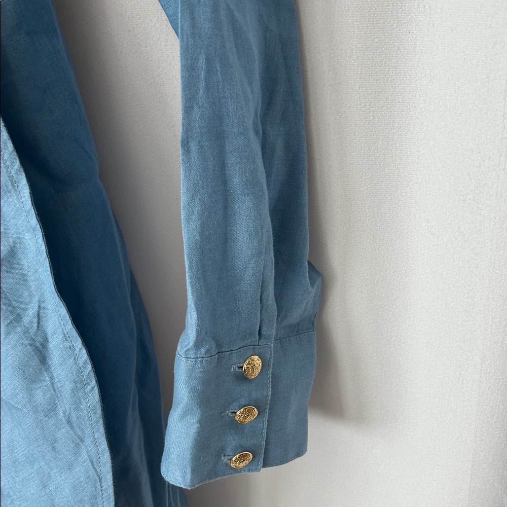 Veronica Beard Sky Blue Linen Long Sleeve Shirt Dress **Size 6** 🌸🌸 - Picture 5 of 6